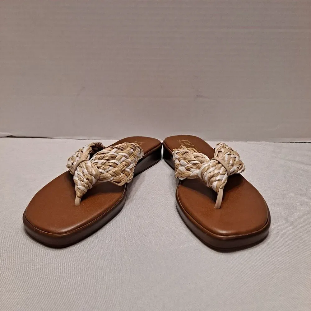 Italian Shoemakers Women's Braided Thong Sandals Size 7 Beige